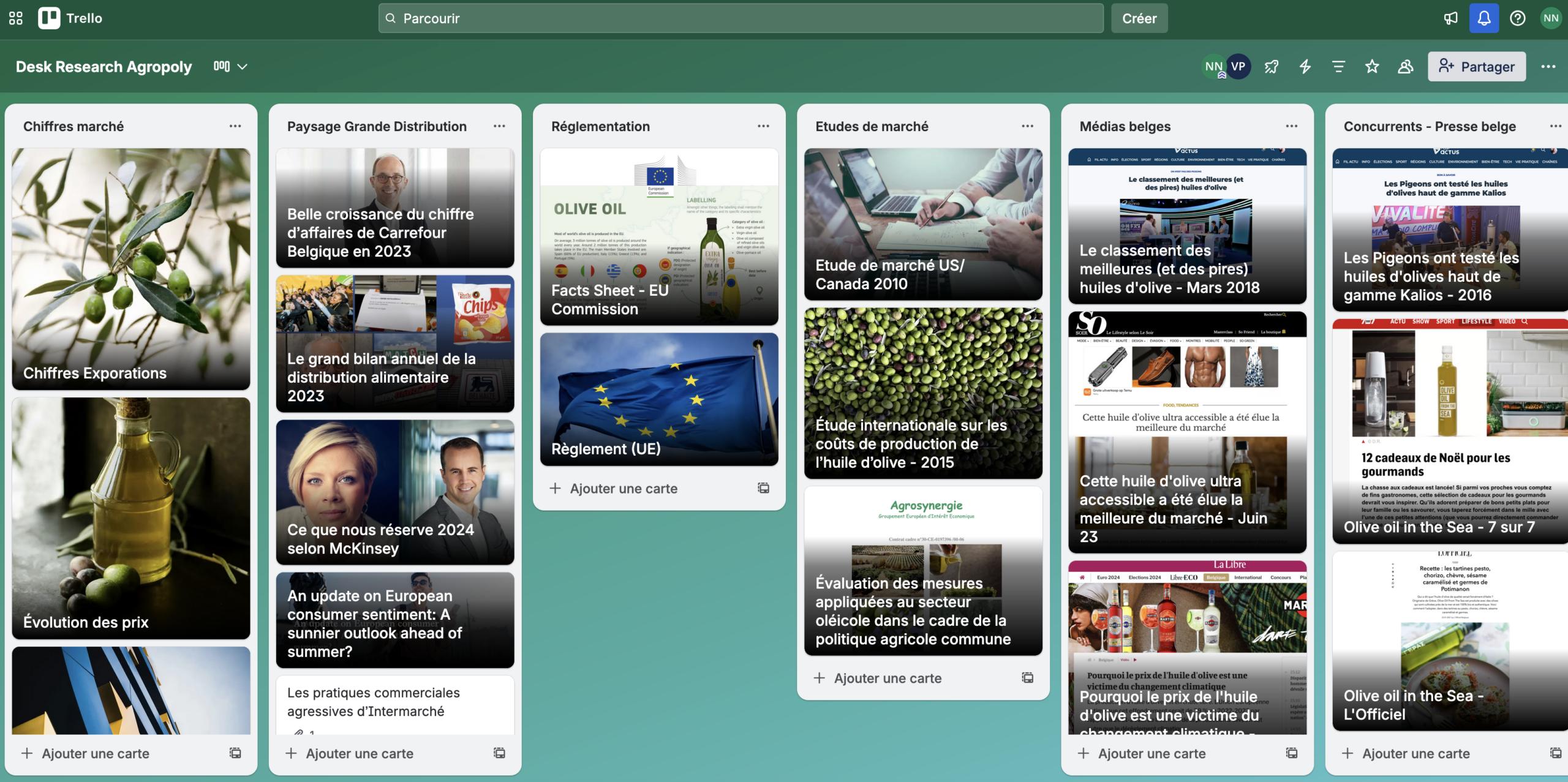 Exemple de desk research réalisée avec le programme Trello.